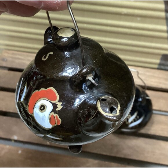 Vintage Black Teapot Kettle w/ Rooster Salt & Pepper Shakers Made in Japan - Picture 8 of 14